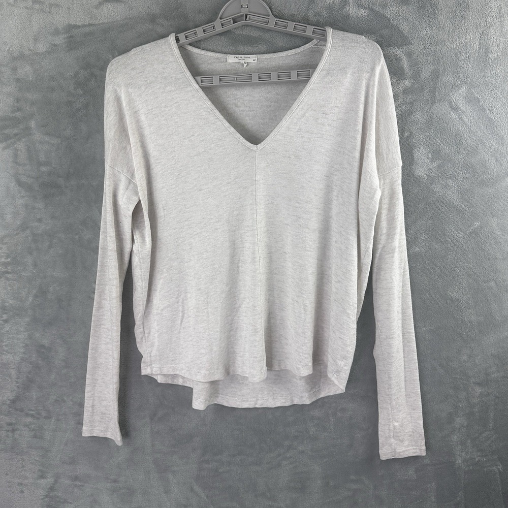 Rag & Bone Women's Small Gray V-Neck Long Sleeve Knit Top Relaxed Stretch